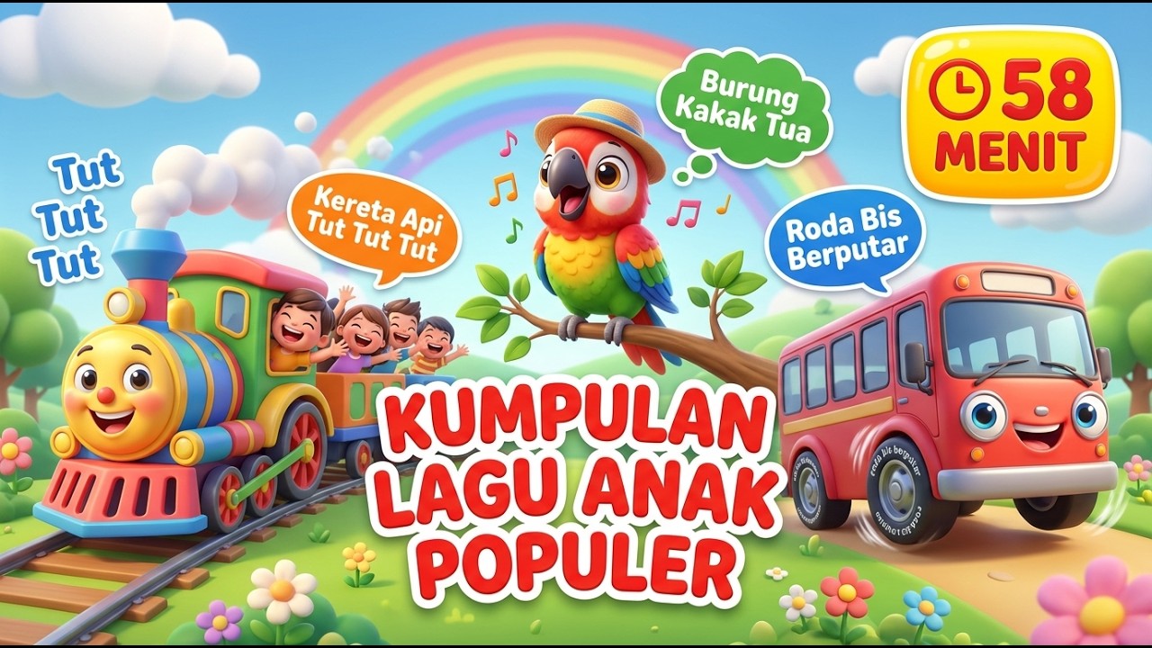 58 Menit Kumpulan Lagu Anak Indonesia Populer | Kereta Api Tut Tut Tut, Burung Kakak Tua & Roda Bis