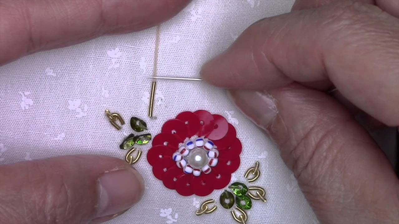 ビーズ刺繍中級　第3回　モールを使った刺し方 （モールでモールを固定します）