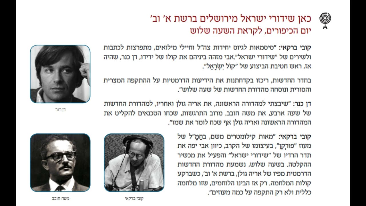 מלחמת יוֹם הַכִּפּוּרִים  חַדְשׁוֹת הַשָּׁעָה שָׁלוֹשׁ מִפִּי אַרְיֵה גּוֹלָן