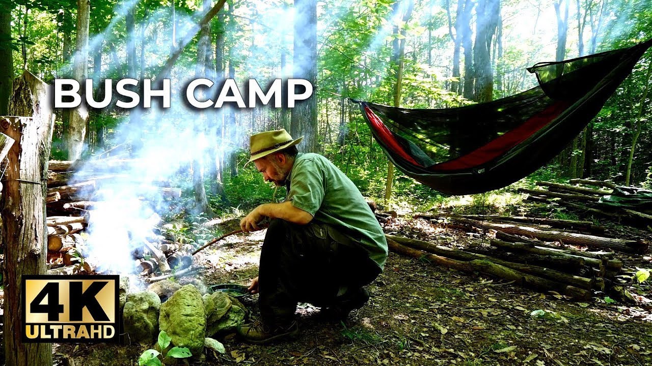 BUSH CAMP - Hike, Campfire, Cooking Bison, Skunk -  4K Video