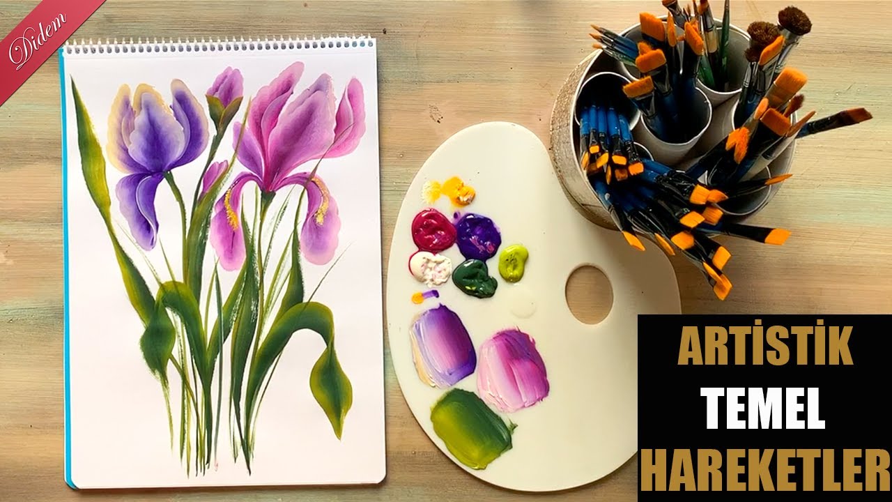 One Stroke: Farklı Temel Hareketler ile Iris Çiçeği (Iris Flower)