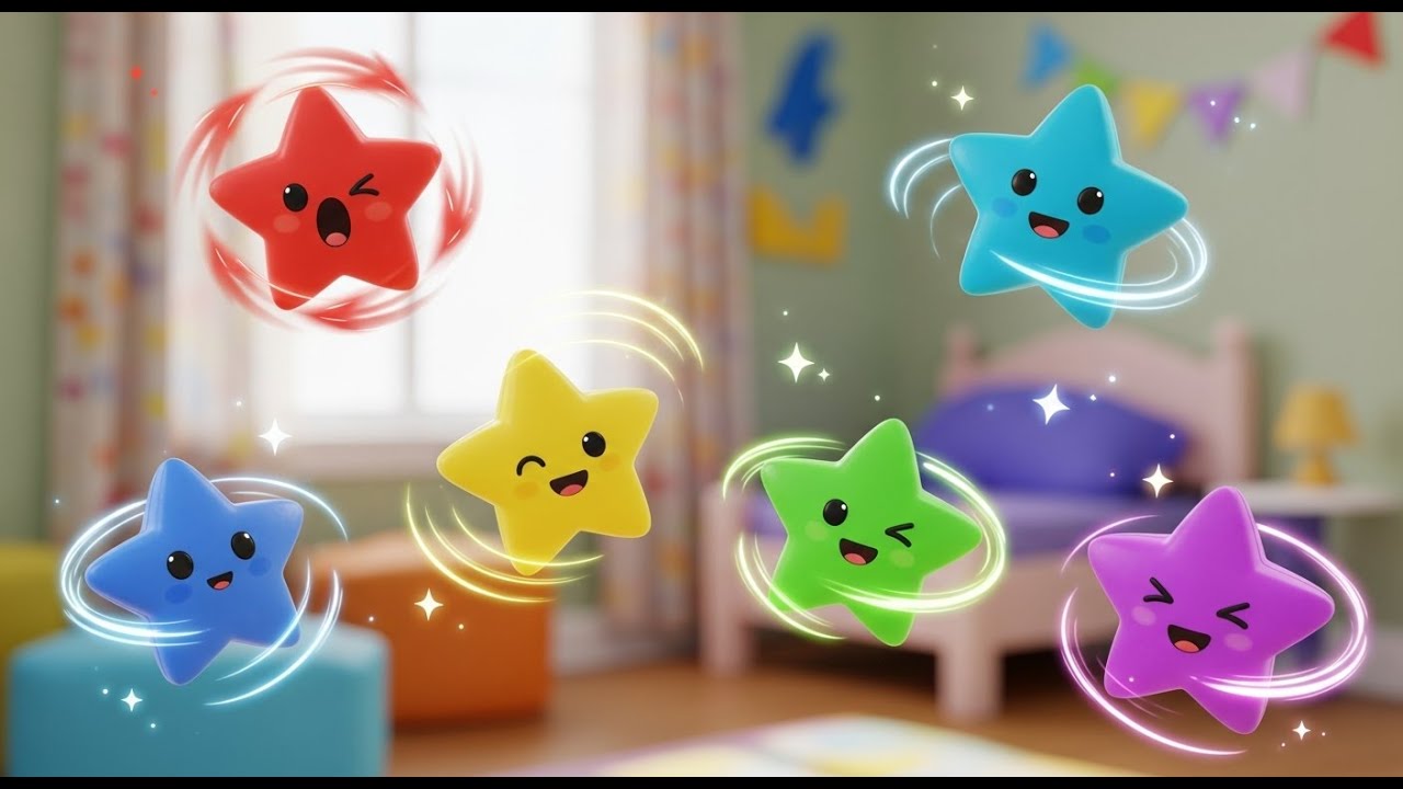 Cinco Pequeñas Estrellas de Juguete Brillan Brillan Brillan | Canciones de Cuna y Aprendizaje