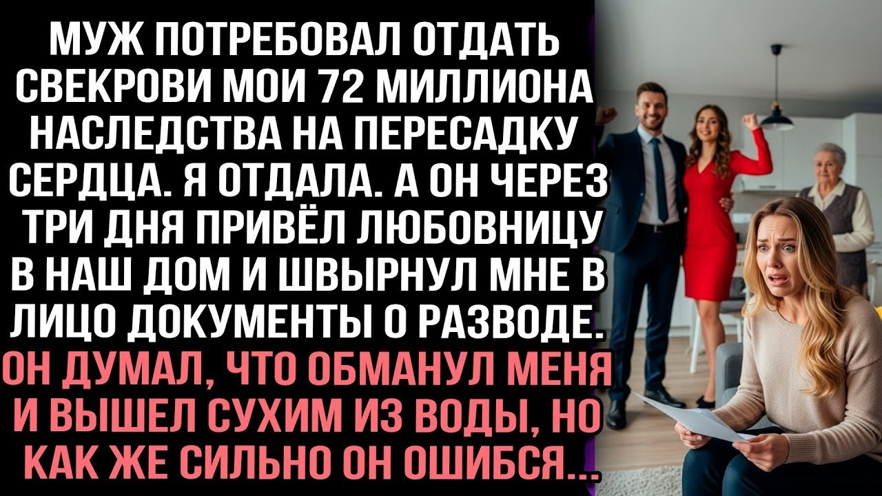 Отдала 72 млн на лечение свекрови. Через 3 дня муж привёл любовницу и развёлся. Он сильно ошибся