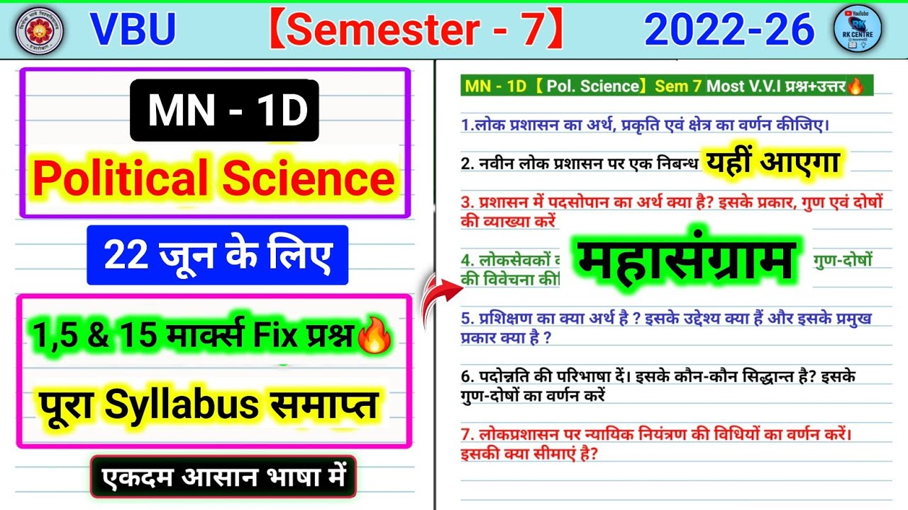 MN 1d political science sem 7 important questions। Lok prashasan ka Arth prakriti AVN kshetra
