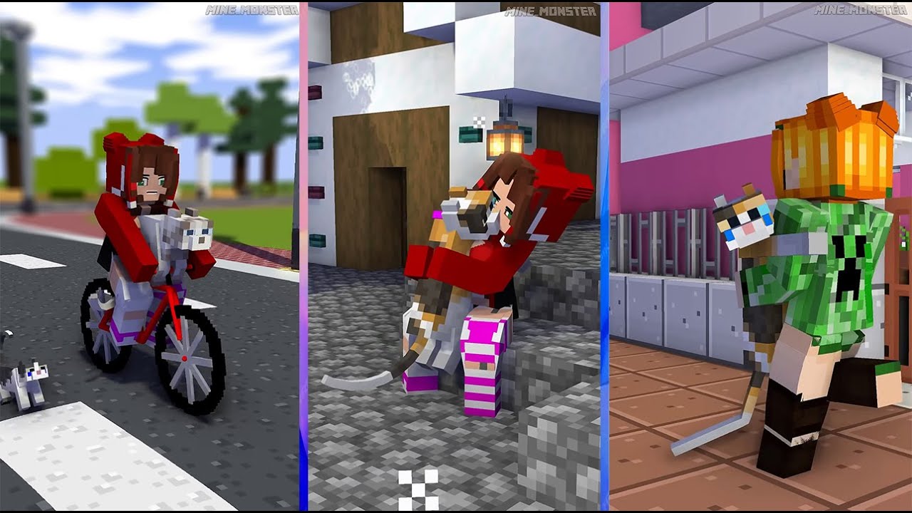 JJ's sister and mom cat ignoring little cat | Minecraft Mix #minecraft