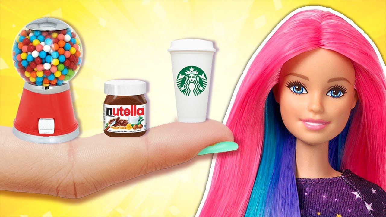 🍭Haz DULCES y COMIDA MINIATURA Para BARBIE 💖Pizza, Starbucks, Donas y más 🍫