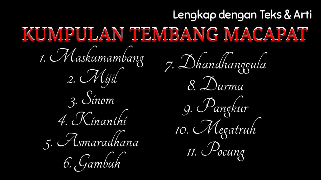 KUMPULAN TEMBANG MACAPAT LENGKAP | Teks dan Artinya