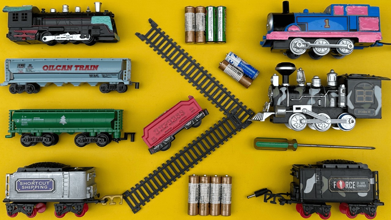 Asmr merakit mainan kereta api thomas gerbong panjang,kereta api militer & kereta api uap-train