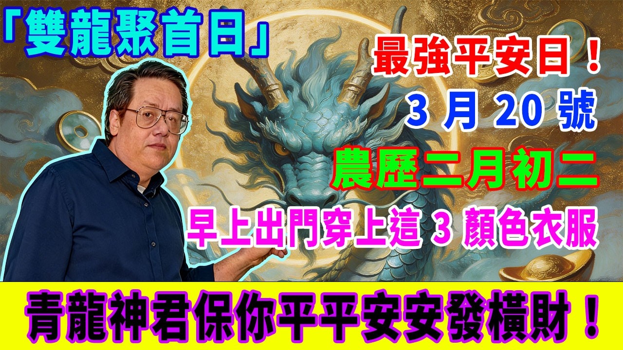 最強平安日！3 月 20 號，農歷二月初二，「雙龍聚首日」，早上出門穿上這 3 顏色衣服，青龍神君保你平平安安發橫財！