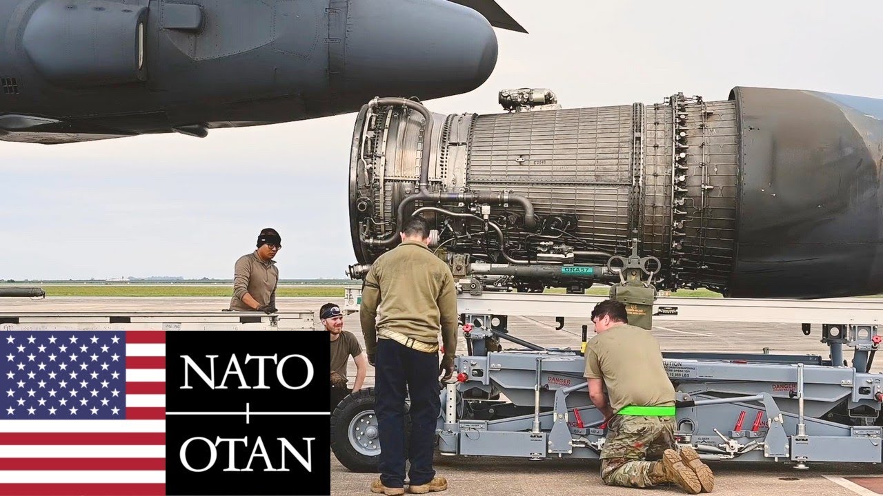 ВВС США, НАТО. Бомбардировщики B-1B Lancer в Испании. Обслуживание двигателей и боевые задачи.