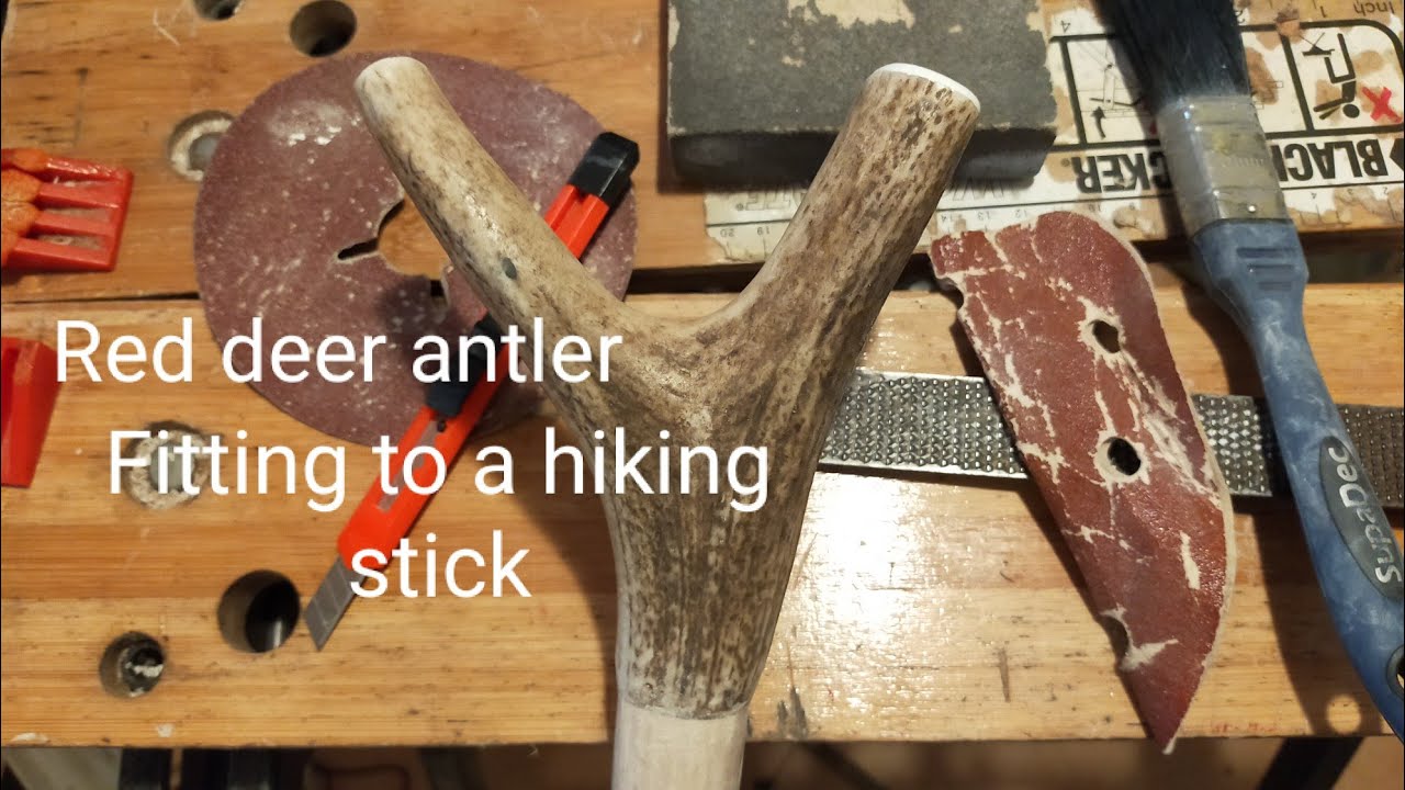 How to fit Red deer antler to a hiking stick.