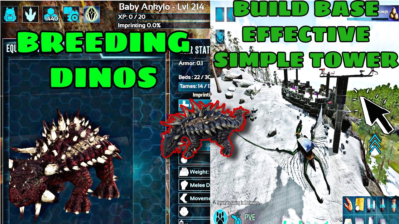 [Ark Mobile] SÉRIES - Breeding Dinos Building Base and PvP - Criando dinos e construindo a base
