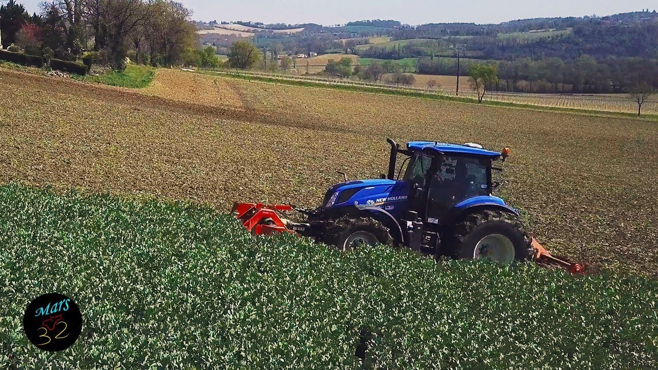 New Holland T6.165 à la destruction de couvert végétal ! (broyeur + rotavator)