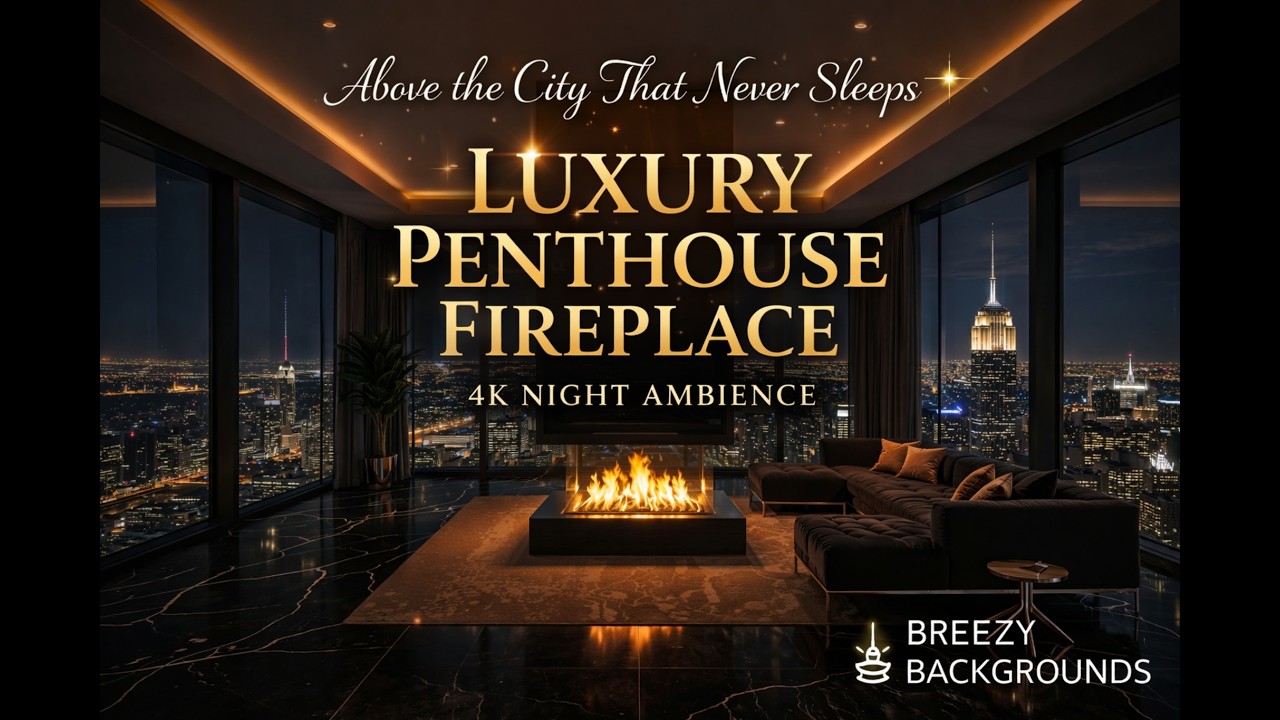 LUXURY PENTHOUSE FIREPLACE | 4K Night Ambience