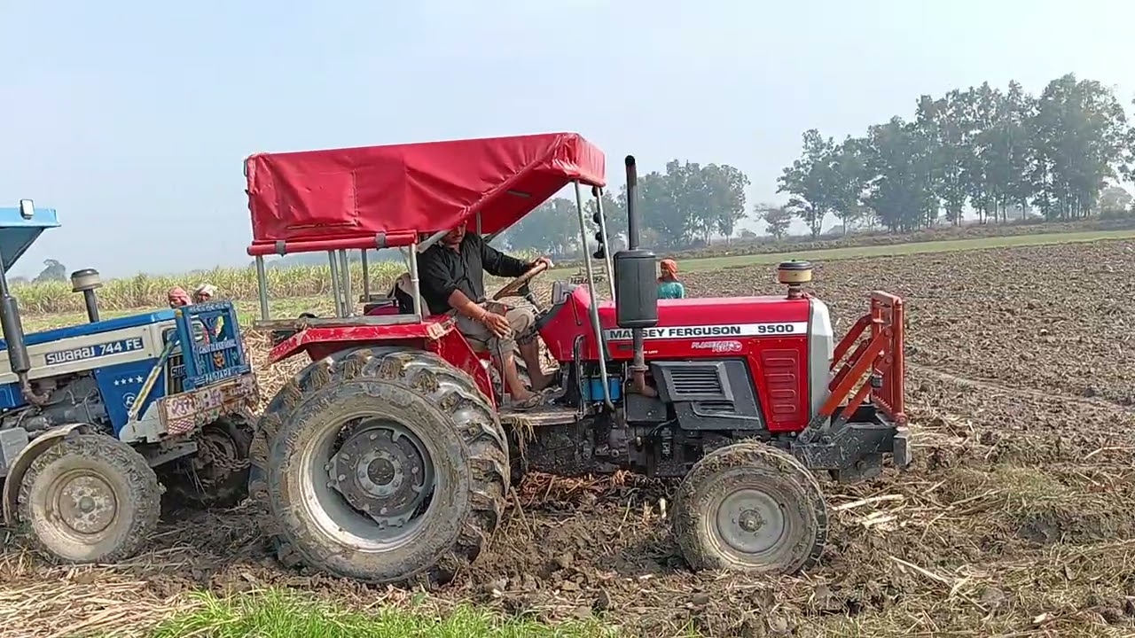 Swaraj 744 or massy 9500 ने निकाली गन्ने की फसी हुई ट्राली 💪🔥#automobile #sonalika #hollend #farming