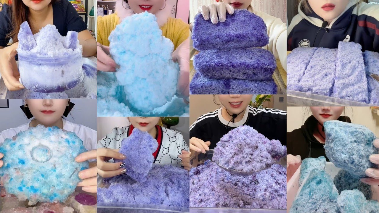  ONLY BITES🔷BLUE FLAVOURED MIXED SOFT CRUNCHY FREEZER FROST AND SHAVED ICE EATING COMPILATION🧊