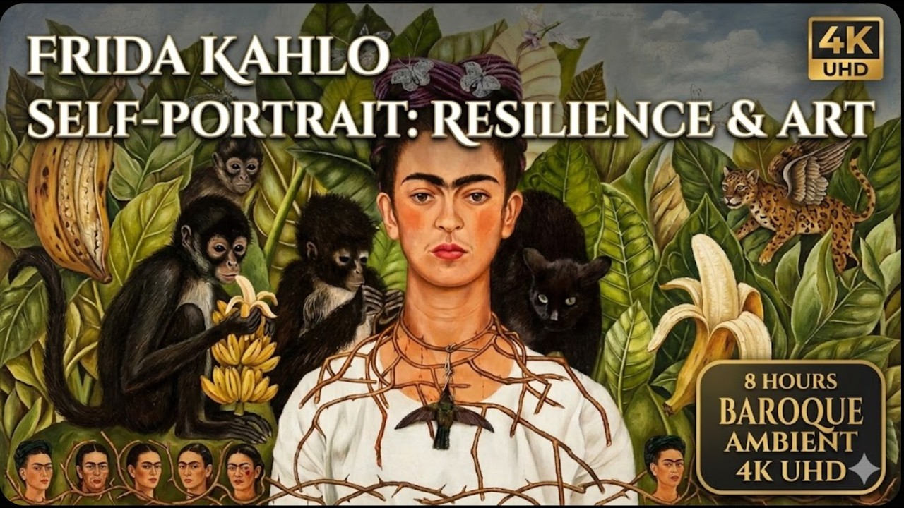 8 Hours Frida Kahlo Art & Music &ndash; Self Portrait with Thorn Necklace  4K UHD Screensaver for Healing