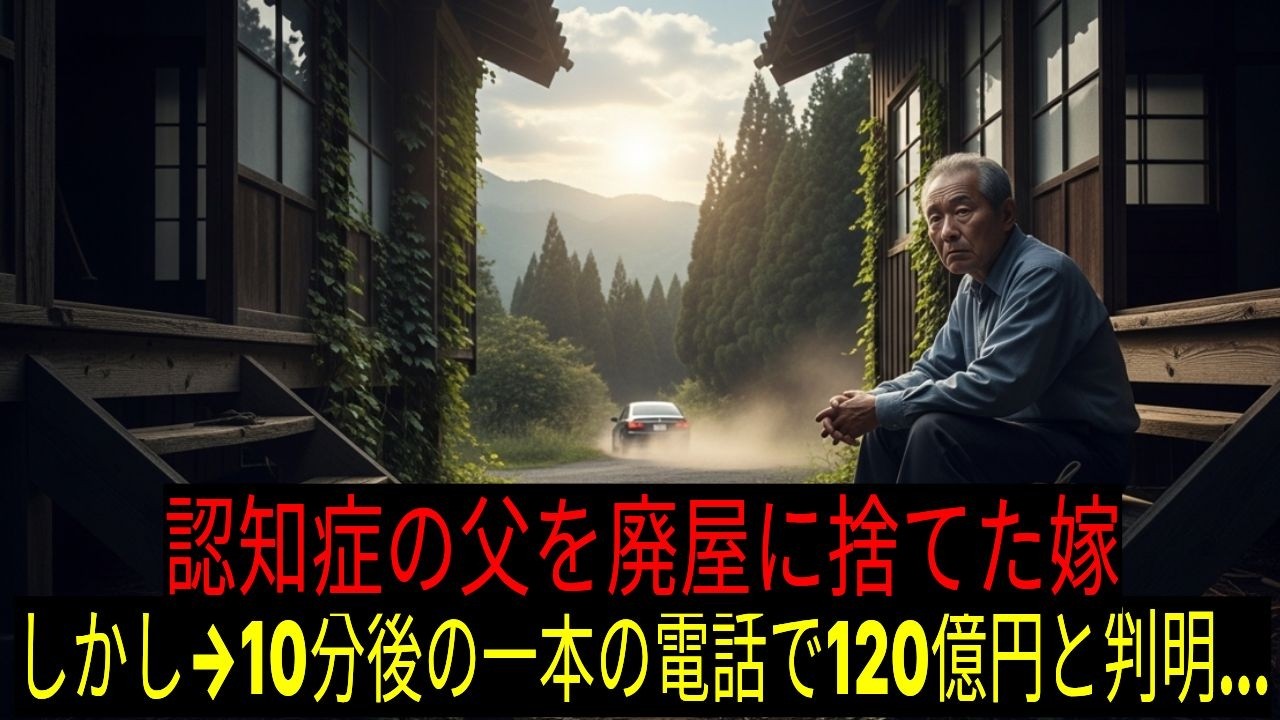 【号泣】認知症の75歳父を山奥の廃屋に捨てた38歳嫁が「要養護施設の月30万円が高すぎる」と追い出したが...しかし10分後に弁護士から一本の電話「お父様は120億円の資産をお持ちです」