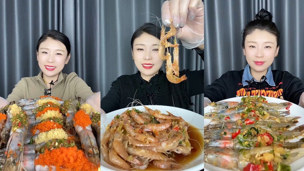 【MUKBANG】Filled fish roe shrimp + stir-fried green shrimp + filled shrimp🦐🐟🍋🧄🌶#Seafood#ASMR#yummy
