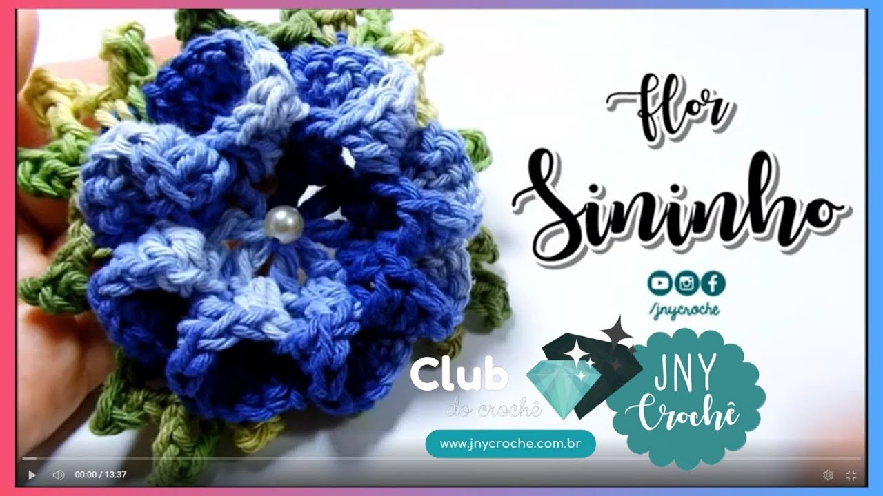 FLOR DE CROCHÊ SIMPLES PARA APLICAÇÃO PASSO A PASSO MODELO SININHO