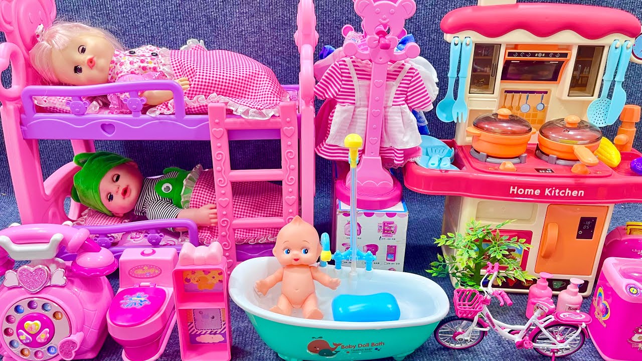 13 Minutes Satisfying with Unboxing Barbie Princess Pink Bed and Kitchen Collection Toys Review｜ASMR