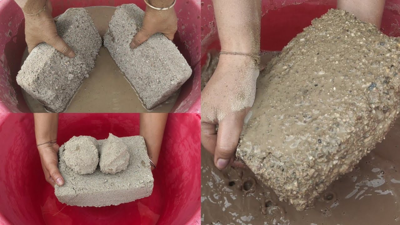 Asmr - grainy yellow dirt crumbling in water 💦 dipping+ mixing