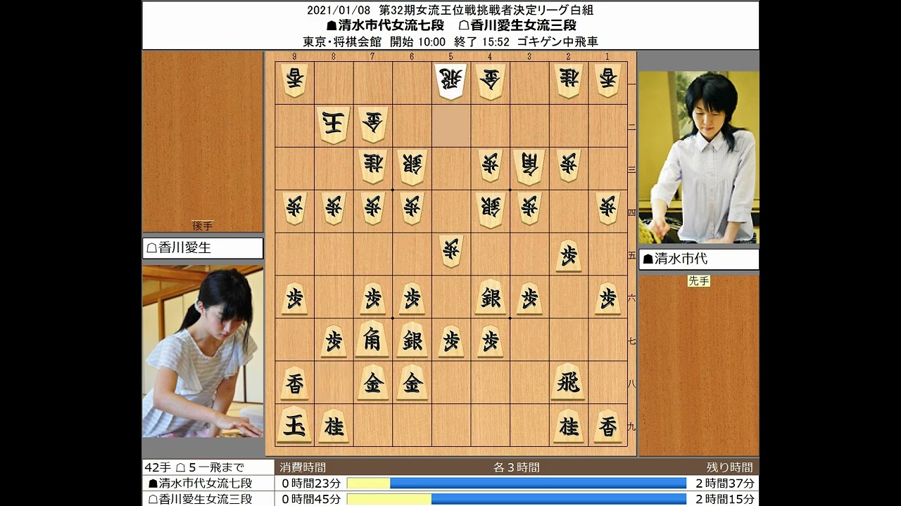 【将棋】清水市代女流七段 香川愛生女流三段 20210108【棋譜】