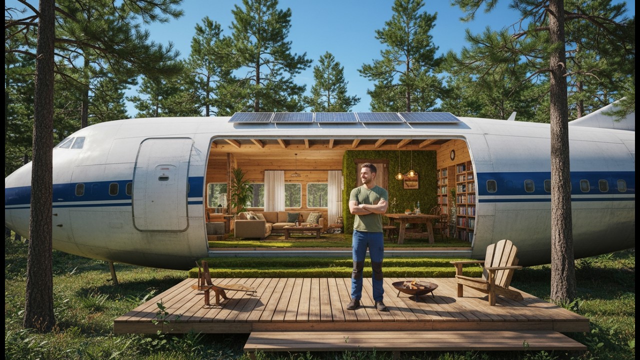 Turns Abandoned Airplane Wreck Into a Modern Cliffside Home  Forest & Ocean ASMR Build