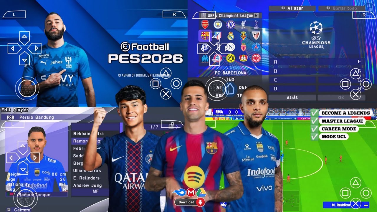 eFootball PES 2026 PPSSPP Android Offline Full Update UCL & League Kits 25/26 Season 4k Graphics