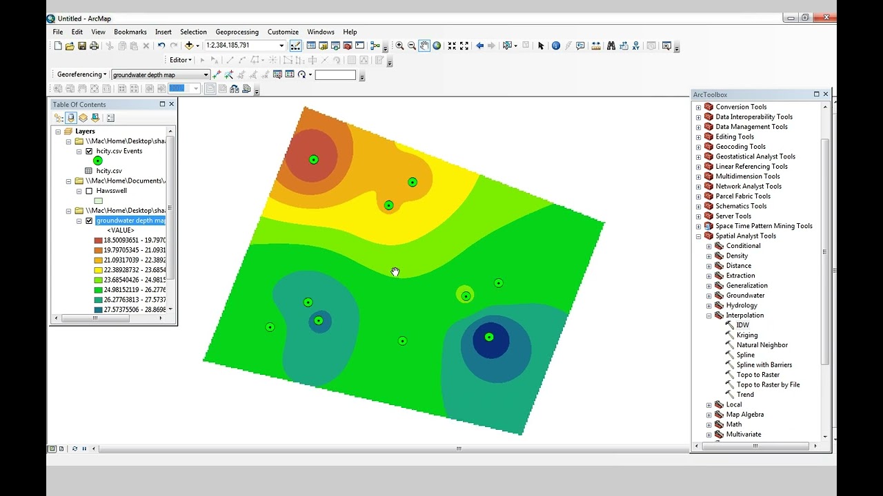 IDW Spatial analysis ArcGis 10.8 Tutorial Groundwater Depth Hawassa Town Map