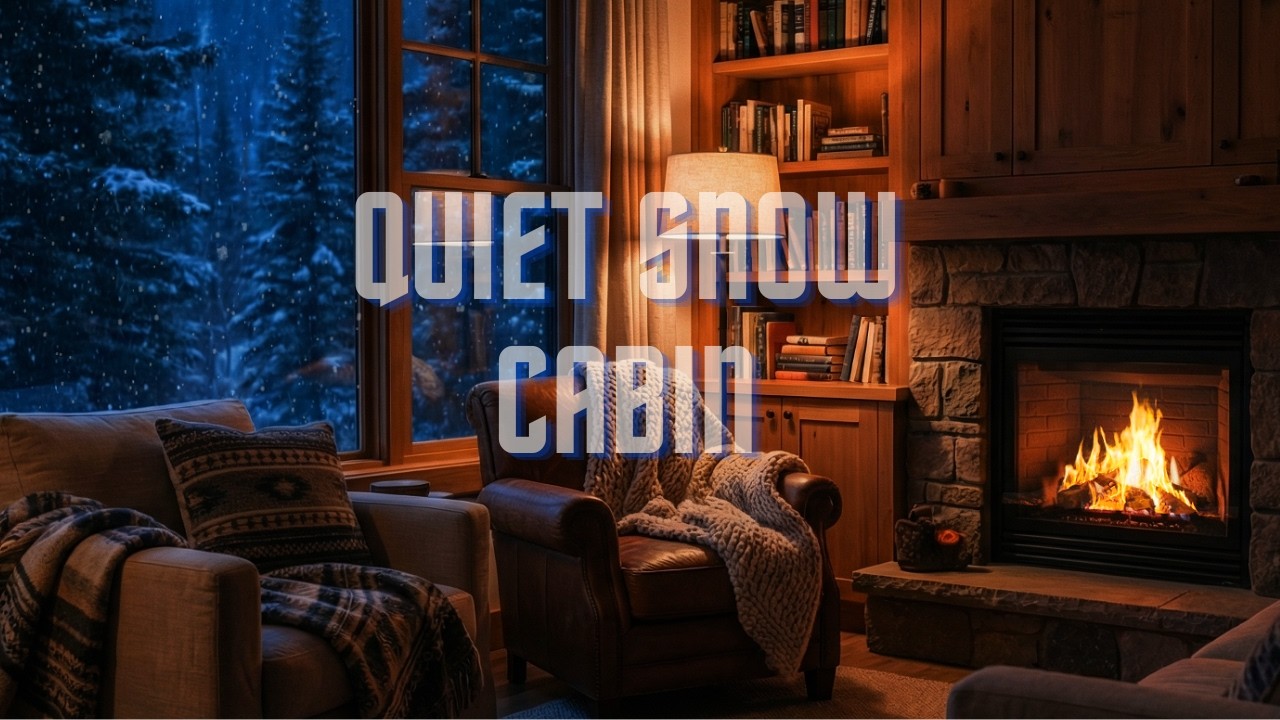 Quiet Snowy Cabin Night ❄️ Warm Fireplace | Soft Piano Music