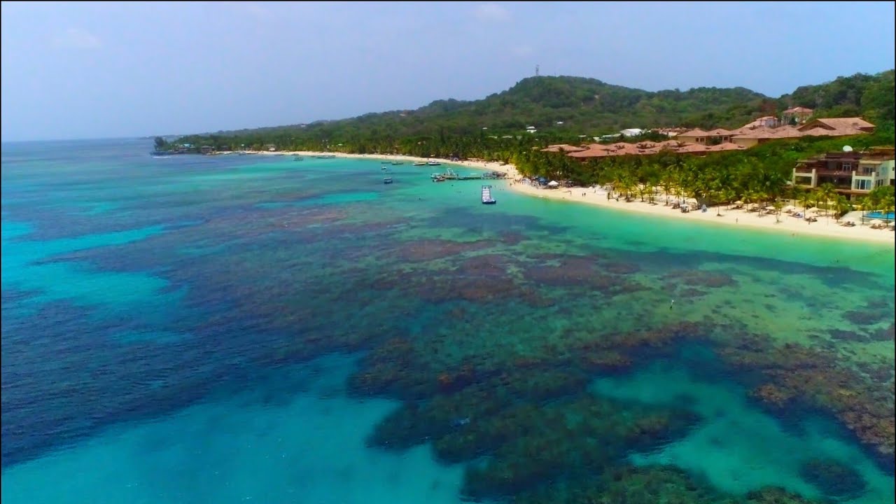 Flying Over Roatan, Honduras - 4K Island Drone Footage