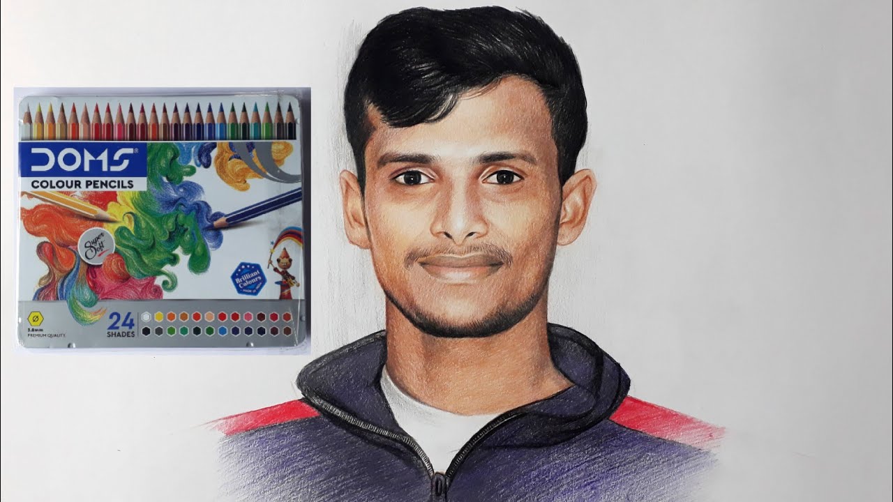 Natarajan Cricket Player Color Pencil Drawing & Shading Video | Live Art Chennai