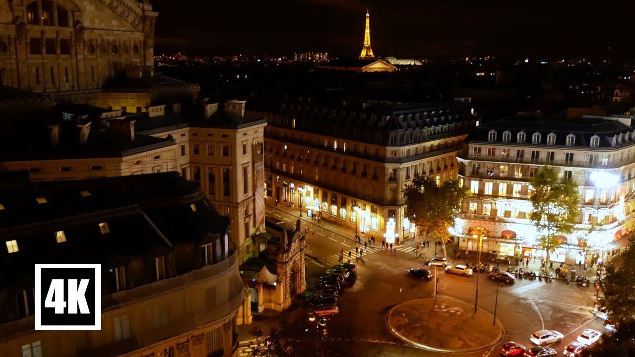 Paris Overlooking At Night From Rooftop 4K