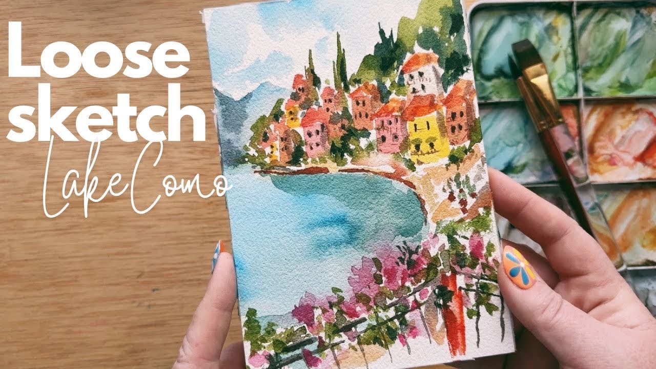 Loose watercolor sketch of Lake Como in Italy