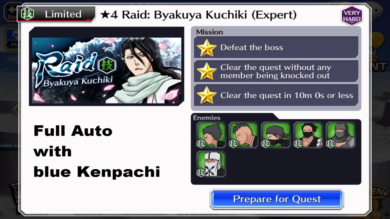 Bleach Brave Souls - 4* Byakuya Raid (Solo) - full auto with broKEN