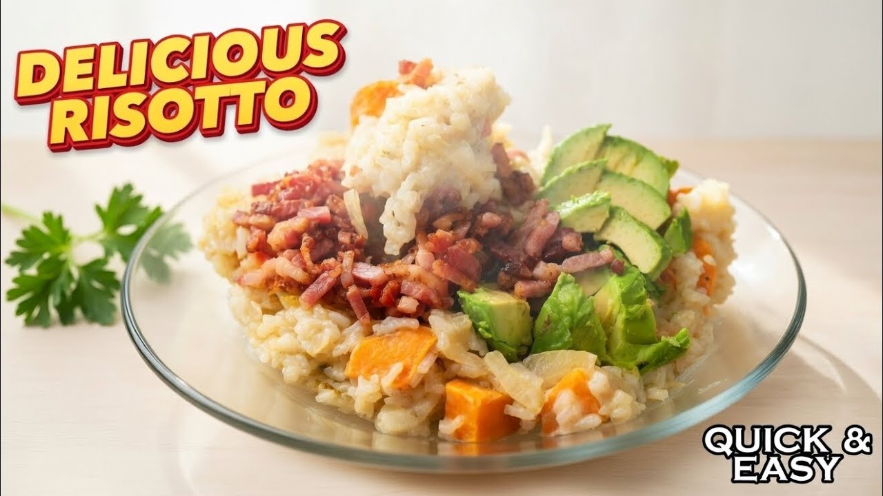 🥘 Sartén cremosa de arroz con bonito, bacon y aguacate