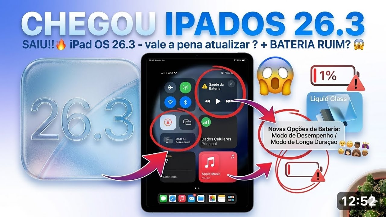 SAIU!!🔥iPad OS 26.3 - vale a pena atualizar ?  + BATERIA RUIM ?😱
