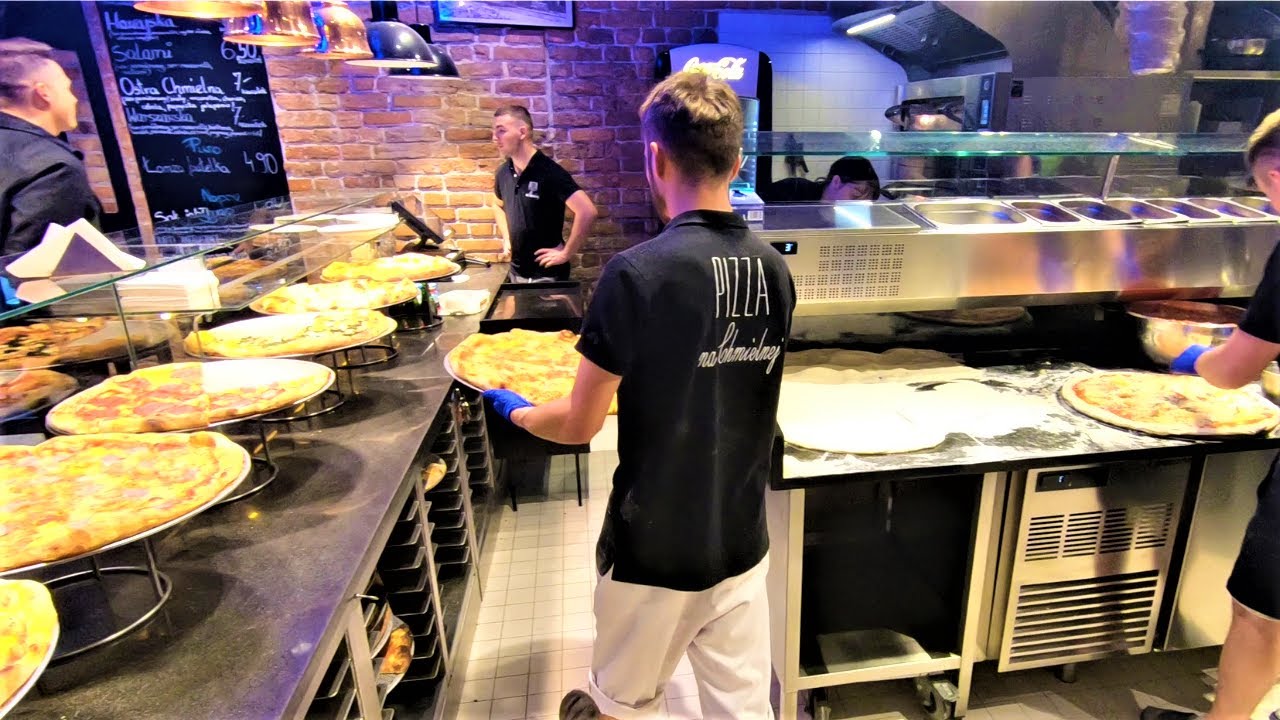 Poland Street Food in Warsaw. Cooking Best Pizza Slices in Town