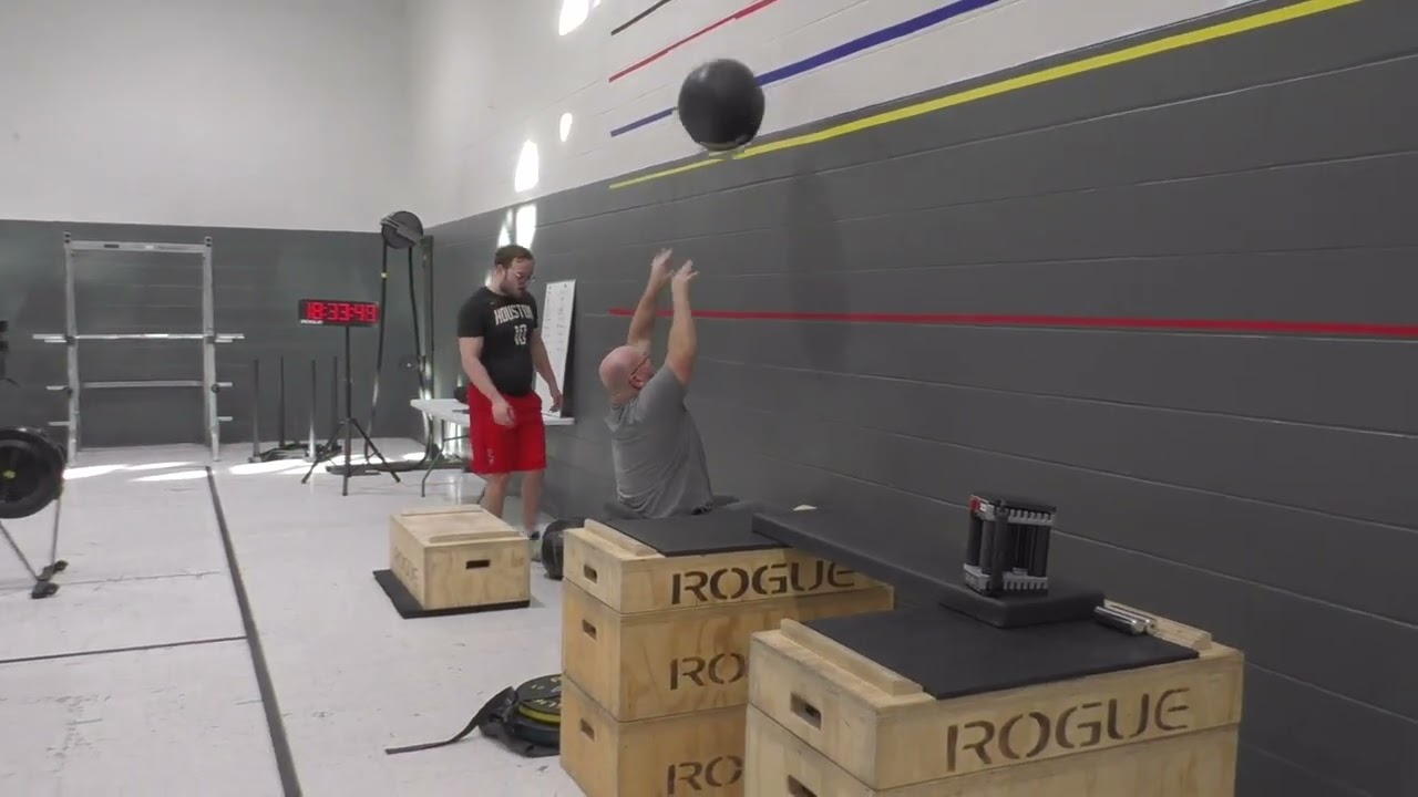 Travis, Daniel & Tim - Wallball/Sled/Ski; Wallball/Farmer Carry/Row; Overhead Press/Sled/Ski