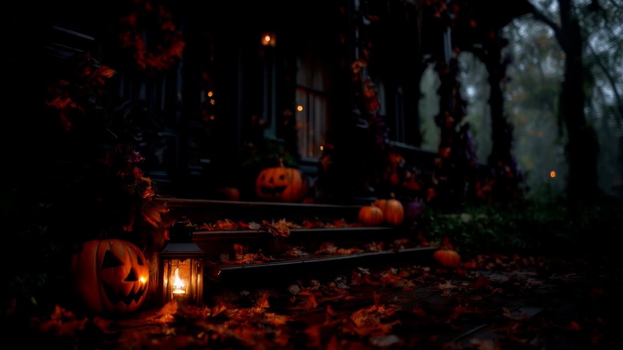 Spooky Victorian Porch Ambience | Crickets, Frogs & Distant Thunder | Halloween Soundscape