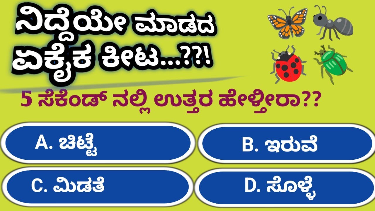 ನಿದ್ದೆಯೇ ಮಾಡದ ಏಕೈಕ ಕೀಟ ಯಾವುದು?? 5 ಸೆಕೆಂಡ್ ನಲ್ಲಿ ಉತ್ತರಿಸಿ/kannada quiz questions with answers/#gk 