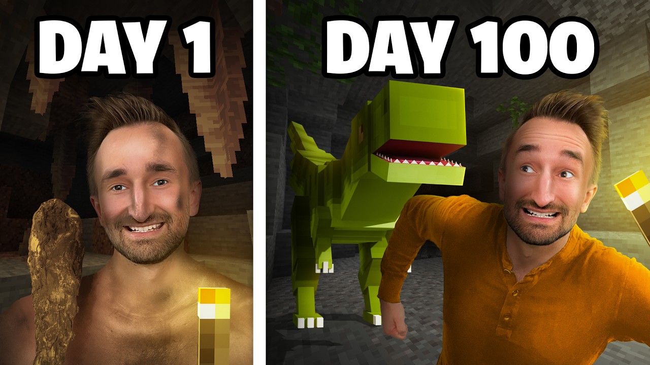 Я выжил 100 дней в облике пещерного человека в Minecraft