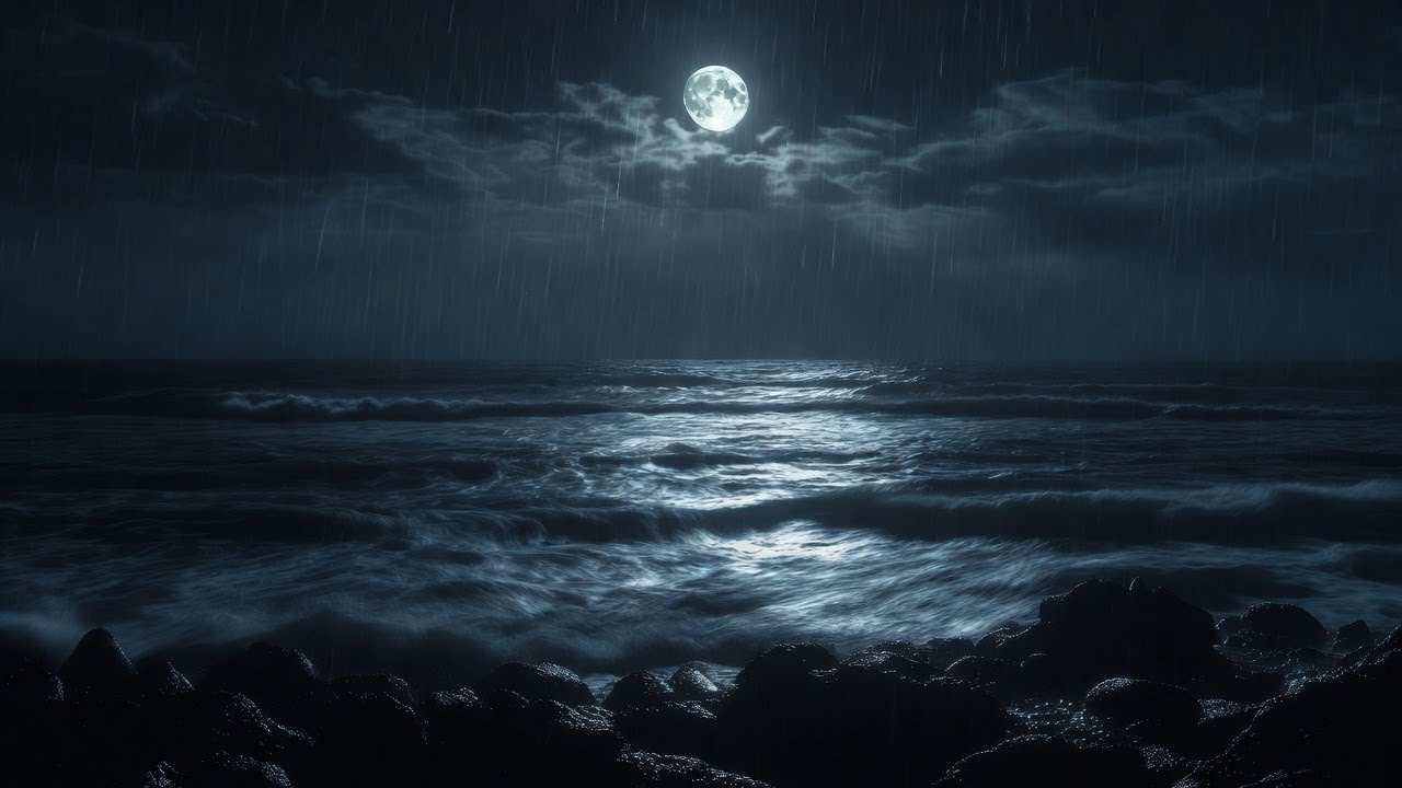 Night Ocean Rain for Deep Sleep | 1 Hour Natural Sounds (No Music)