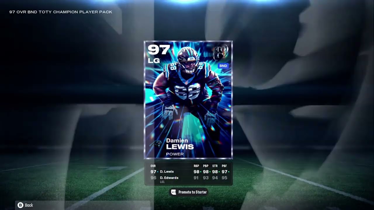 Madden 26 Season 6  Level 45 New England Patriots Theme Team Team of Year 97 overall Damien Lewis p1