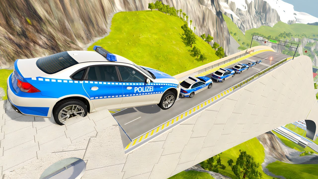 Small to Giant Police Cars vs Giant Ramp BeamNG.Drive #63