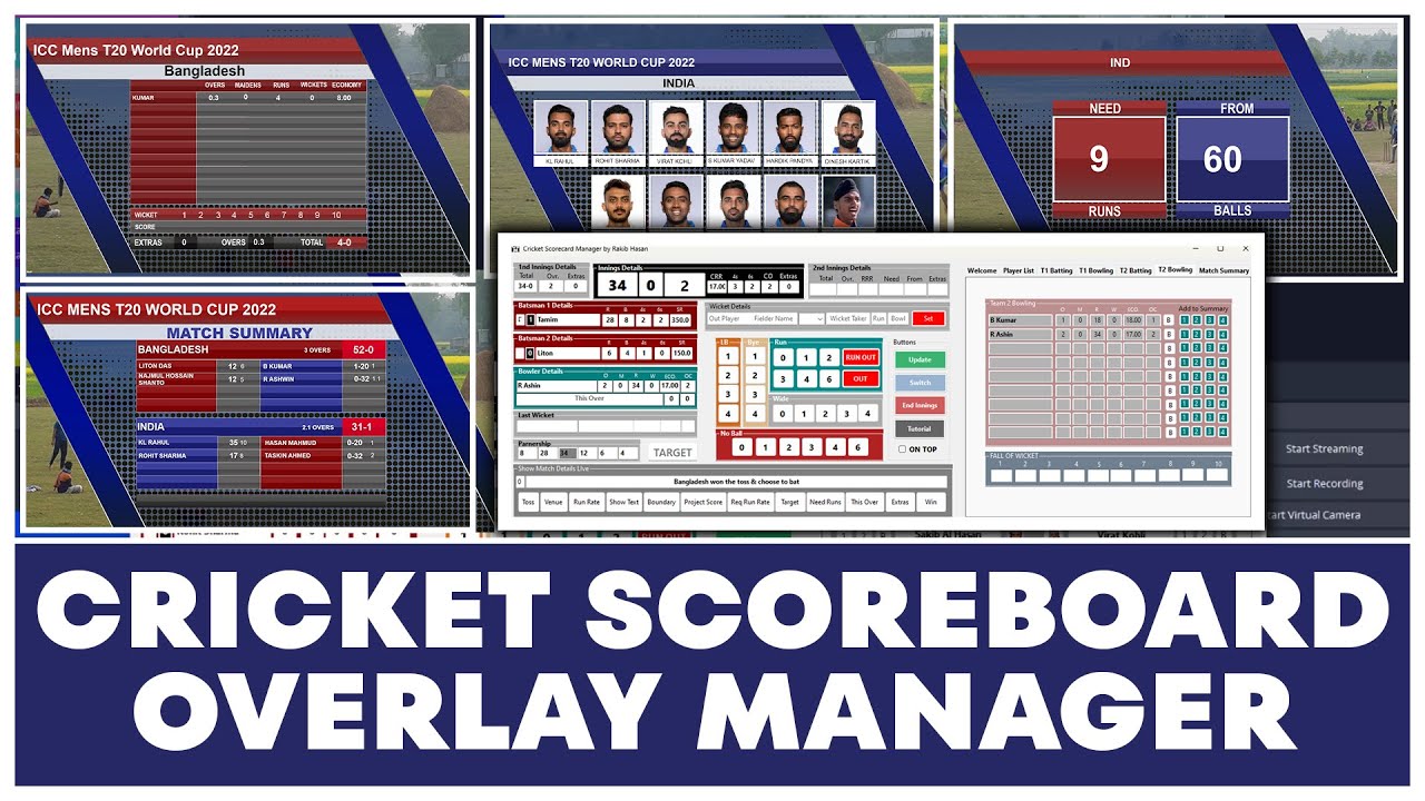 Cricket Scorecard Overlay Manger Software for Live Stream Cricket Match!