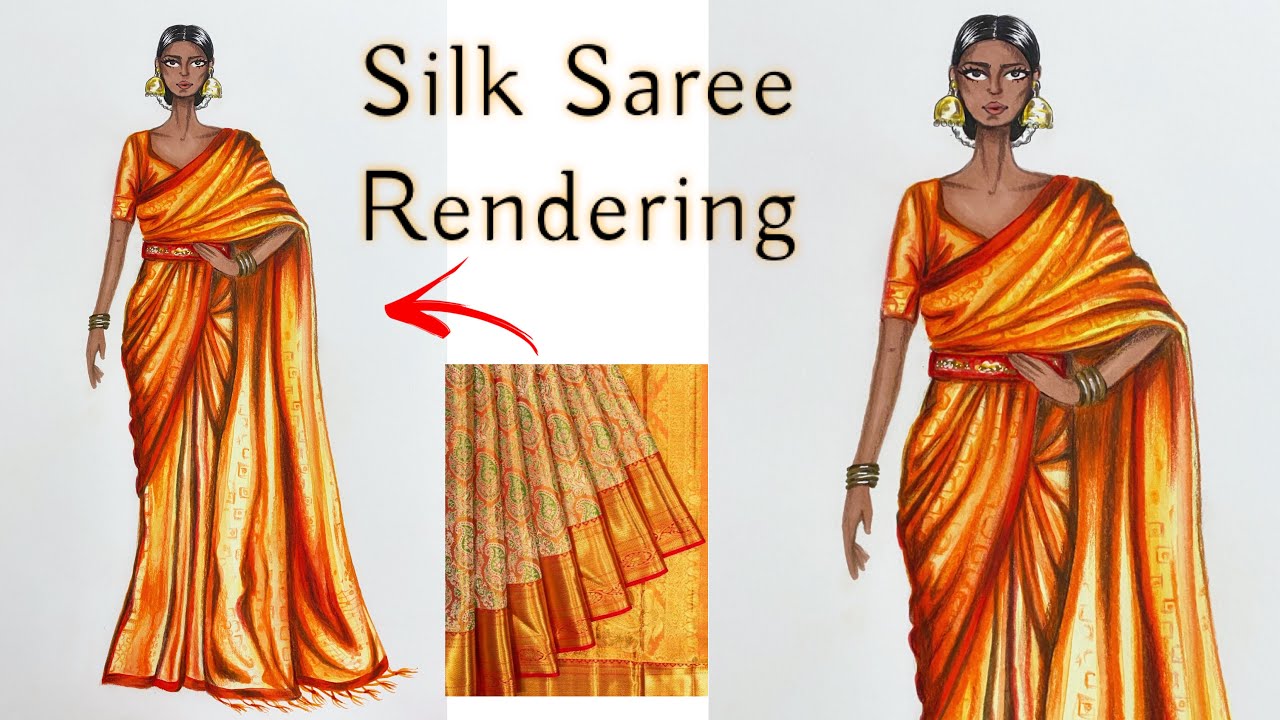 Silk Saree Rendering | Fashion Illustration | Art Studio by Srabani