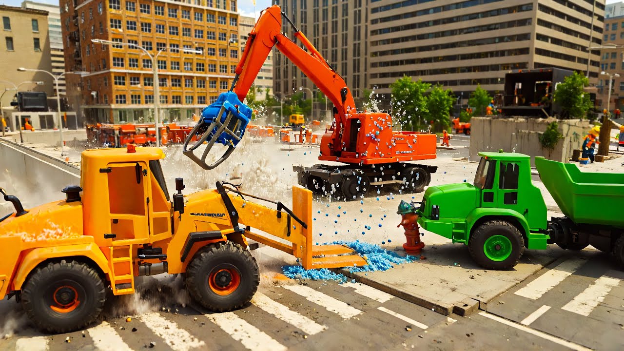 Excavator Rescue 💦 Fixing Burst Fire Hydrant with Loader & Dump Truck