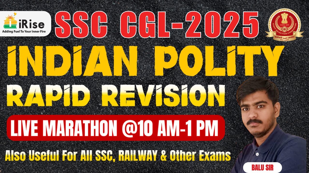 🔴LIVE MARATHON - 9🔴 INDIAN POLITY RAPID REVISION SSC-CGL 2025 #ssc #ssccglclasses #live